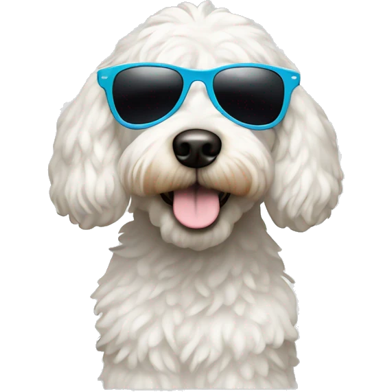 White cockapoo with sunglasses emoji