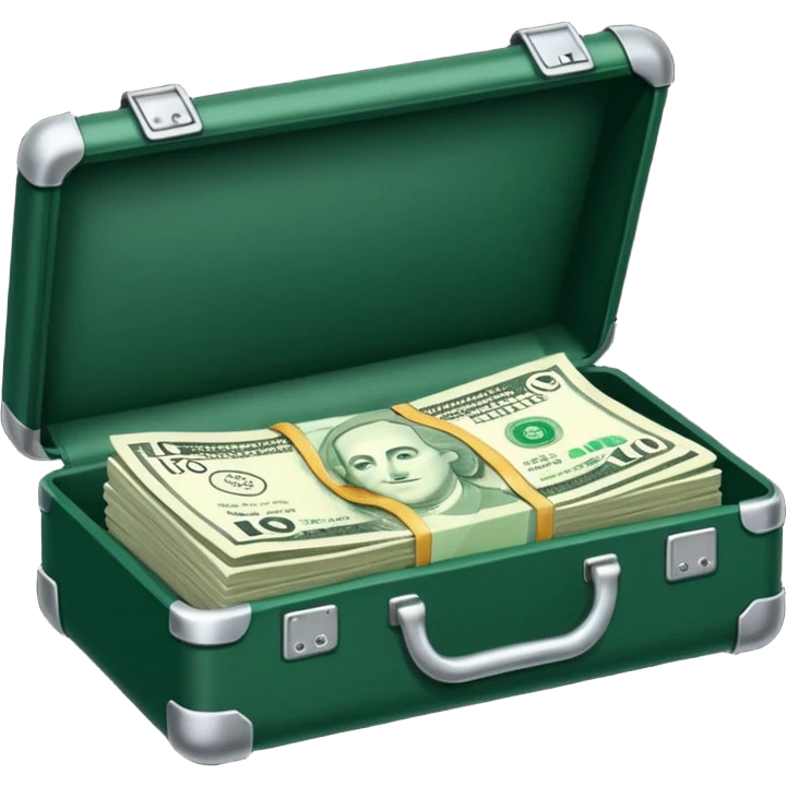 
banknotes in an open dark green case emoji