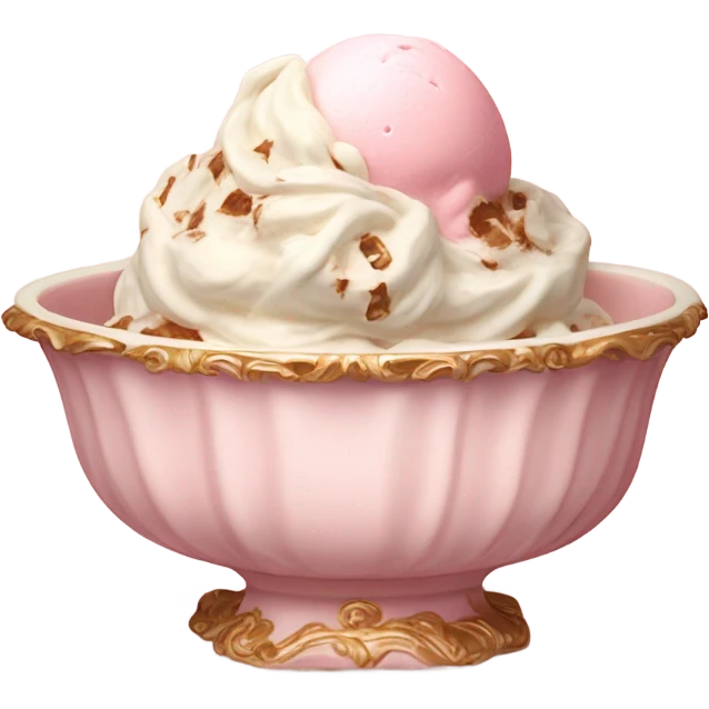 highly detailed vintage pale pink rococo bowl with ice cream emoji