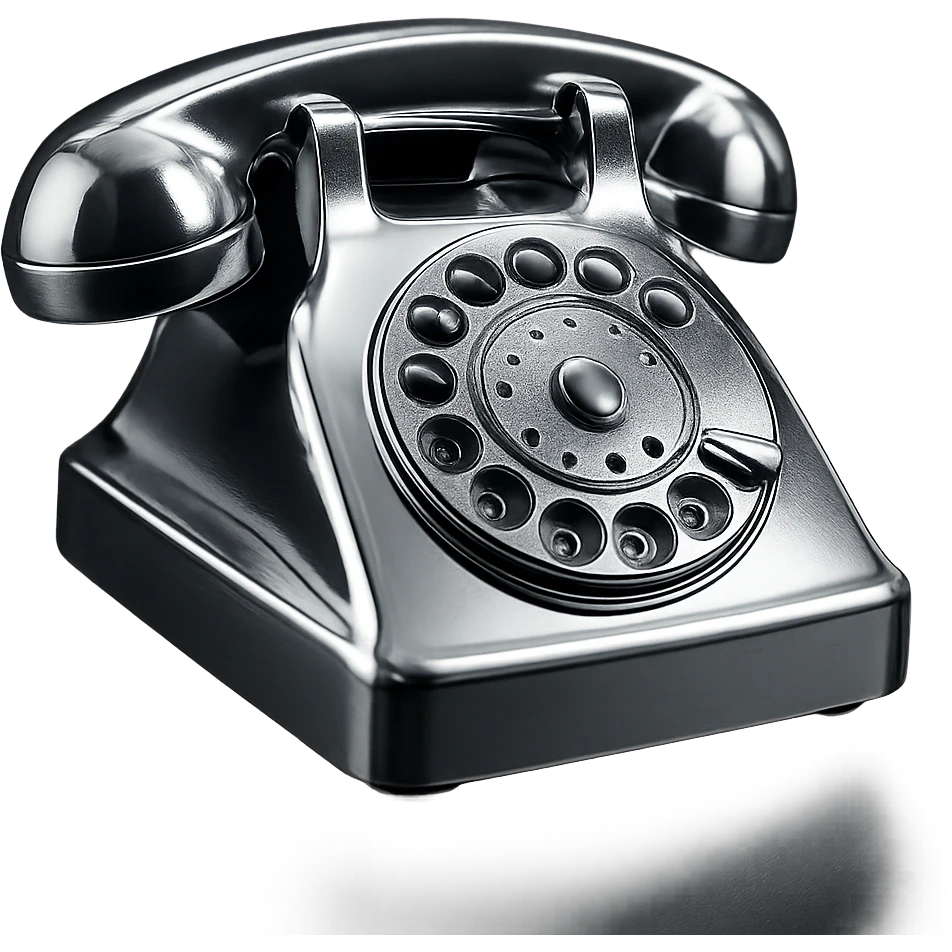 an analog disk phone made entirely of chrome, highly reflective, chrome style, shiny metallic, gleaming emoji