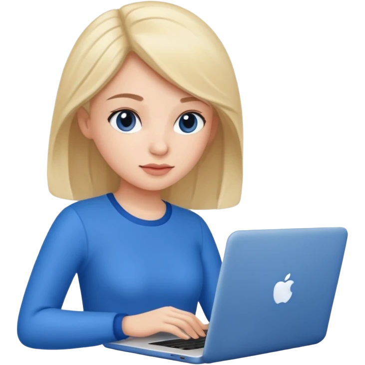 woman in blue outfit using a laptop emoji