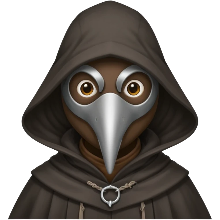 plague doctor
hooded cloak - dark black/charcoal
cute, simplified style
happy expression emoji