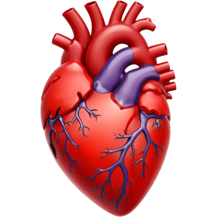 A red glass human heart with a white background. The glass should also be red and look like a real heart. emoji