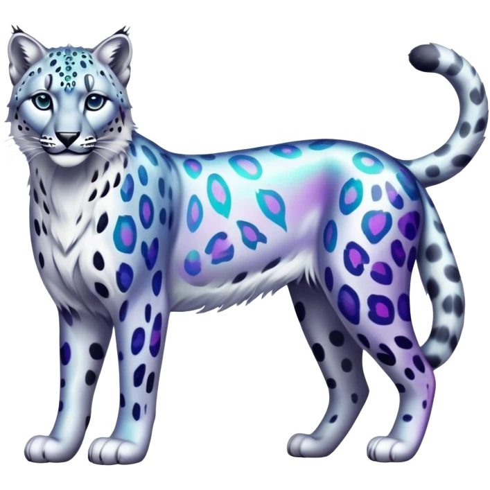 Colorful vibrant transparent iridescent luminescent ethereal fantasy-lynx-snow-leopard-animal, full-body emoji