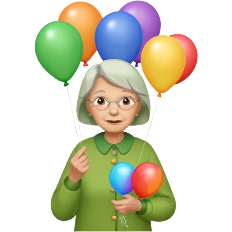 balloons holder old woman green clothes emoji