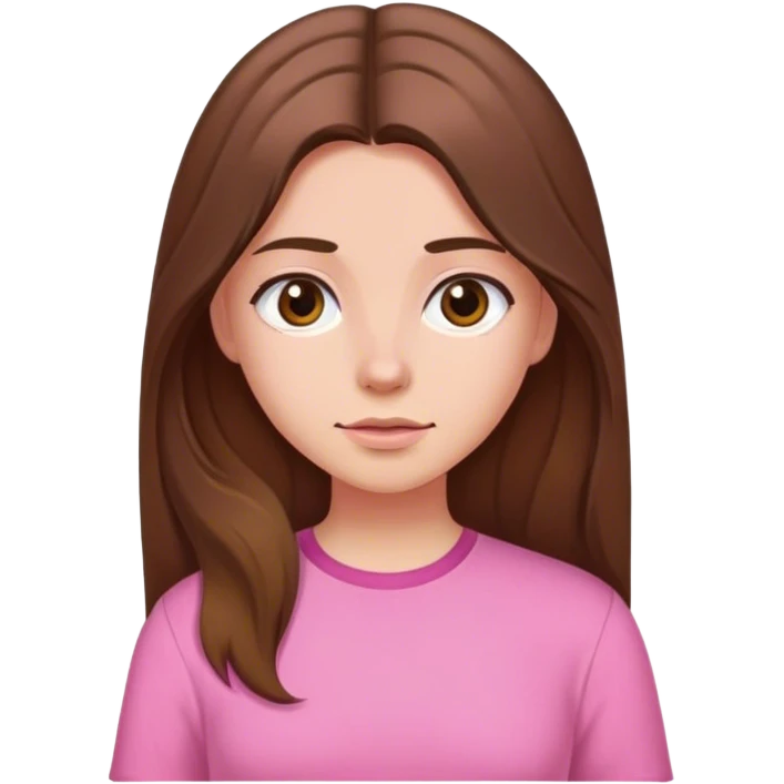Girl with long brown hair and a middle part with a pink shirt on emoji