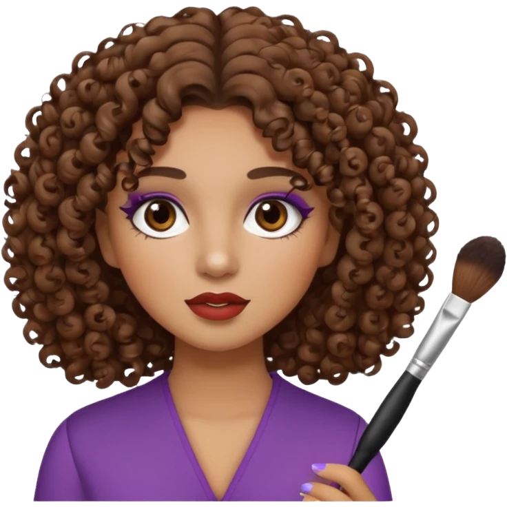 A girl with curly brown hair, medium skin tone and dark brown eyes, doing her makeup  emoji