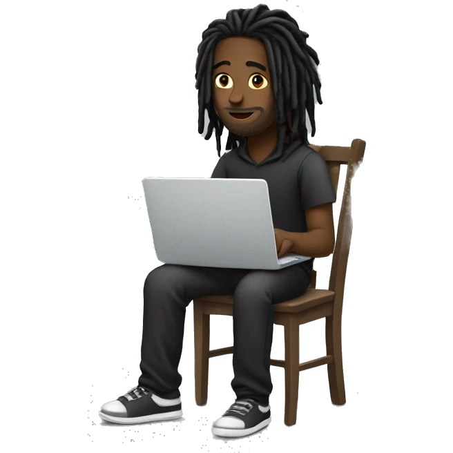 Black-guy-with-dreads-wearing-black-trackstuit-sitting-down-on-chair facing-foward-focused-on-laptop-computer- emoji