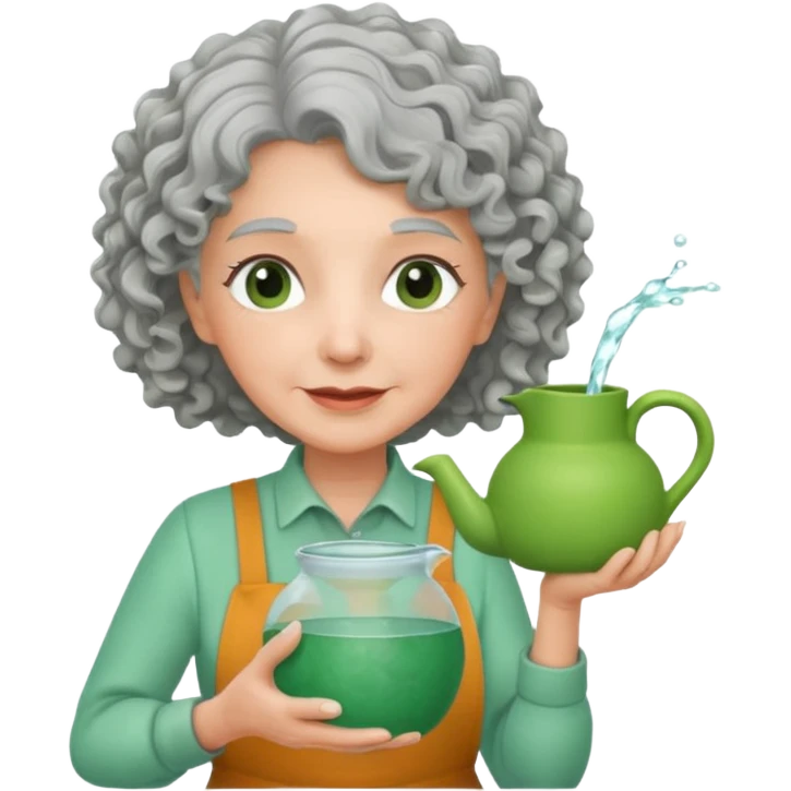 Older female florist – curly hair, holding garden water pot emoji