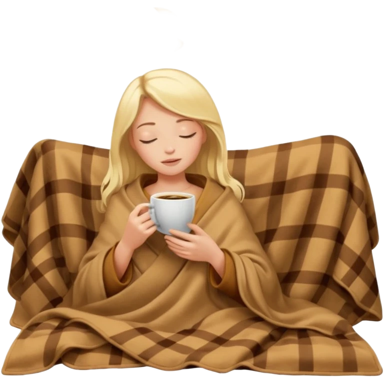 Blonde girl inside a blanket sipping coffee eyes closed emoji