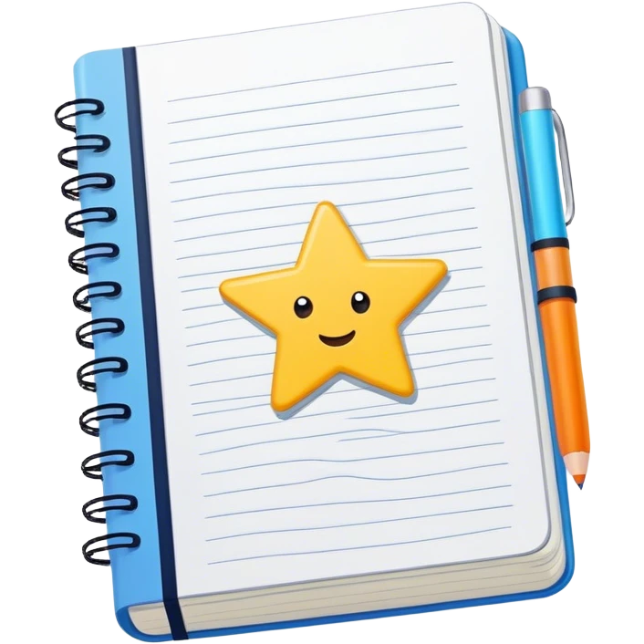 Create an emoji representing fanfiction writing. The design should feature an open notebook or digital device with visible text, symbolizing the creative process of writing fanfiction. Add a subtle reference to popular fictional characters or universes (like a small star, heart, or magical item) to indicate the fan aspect. Use a playful, imaginative color palette, blending vibrant tones with soft neutrals. Do not include any emojis or smiley faces. Make the background transparent. emoji