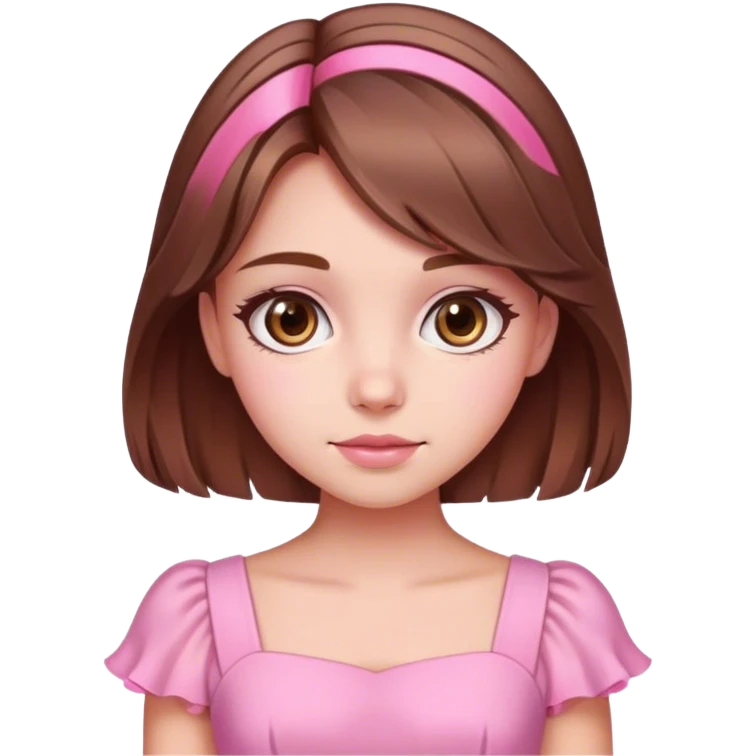 Cute girl with brown hair and pink highlights wearing a pink dress emoji