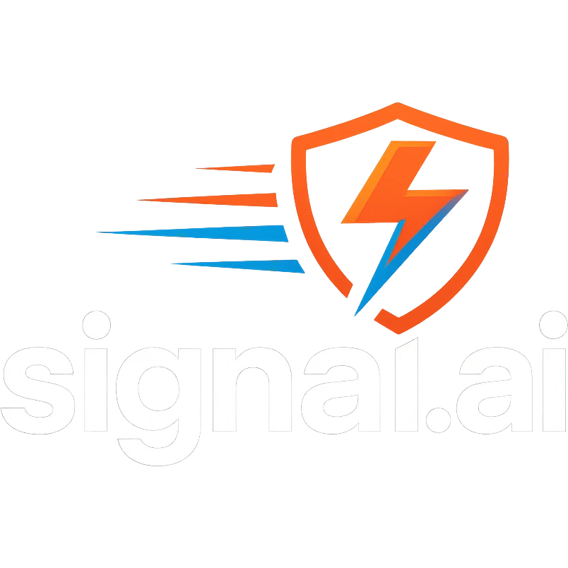 logo for signal.ai dashboard for first responders, text 'signal.ai' with a stylized lightning bolt and shield, modern, energetic, tech-inspired design emoji