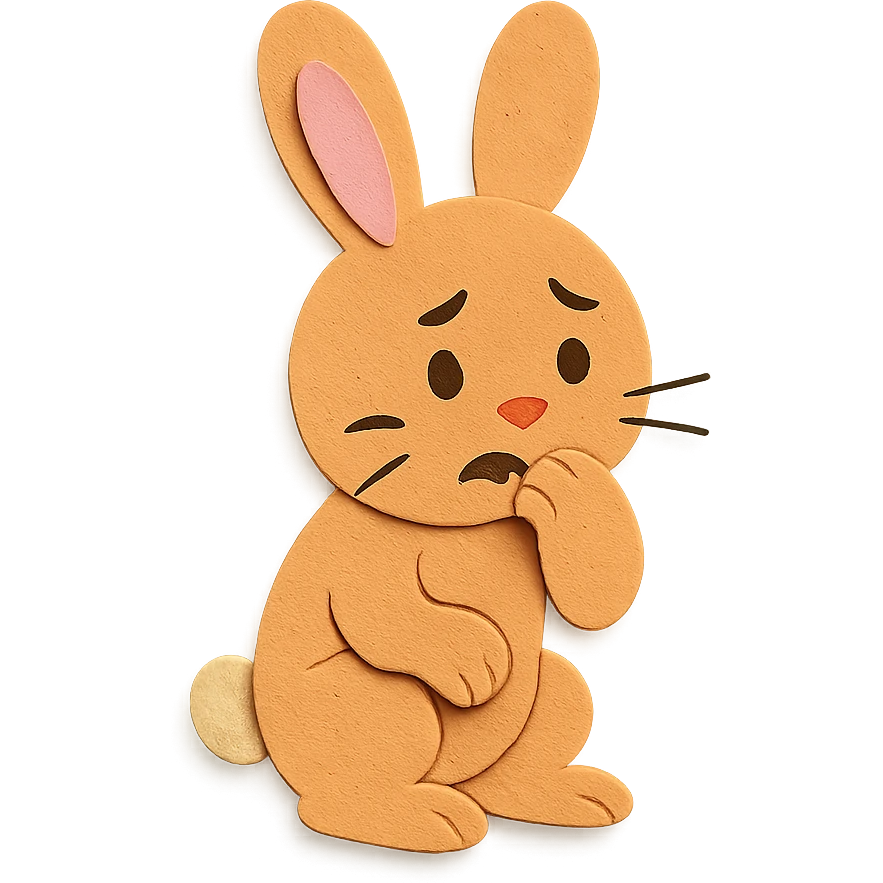apricot bunny biting paw nervously, full body, paper-craft style emoji