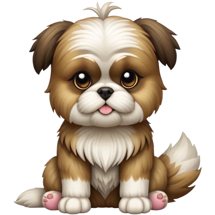 cinematic-[Shish tzu]-realistic-full-body-sitting-emoji,-tail-resting-loosely-beside-its-paws,-head-tilted-dramatically, -scruffy-fur,-simplified-yet-realistic-focused-features,-highly-detailed,-glowing-with-an-almost-sarcastic-glow emoji