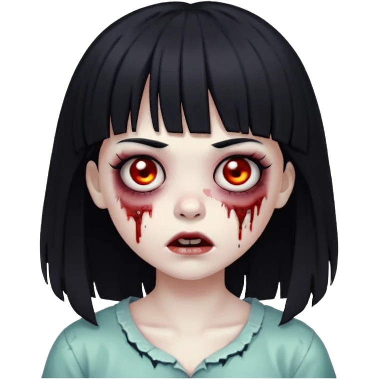 Make a zombie girl with black eyes and black hair with bangs emoji
