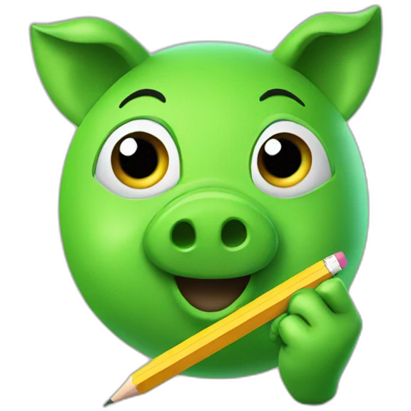 green piggy holding a pencil emoji