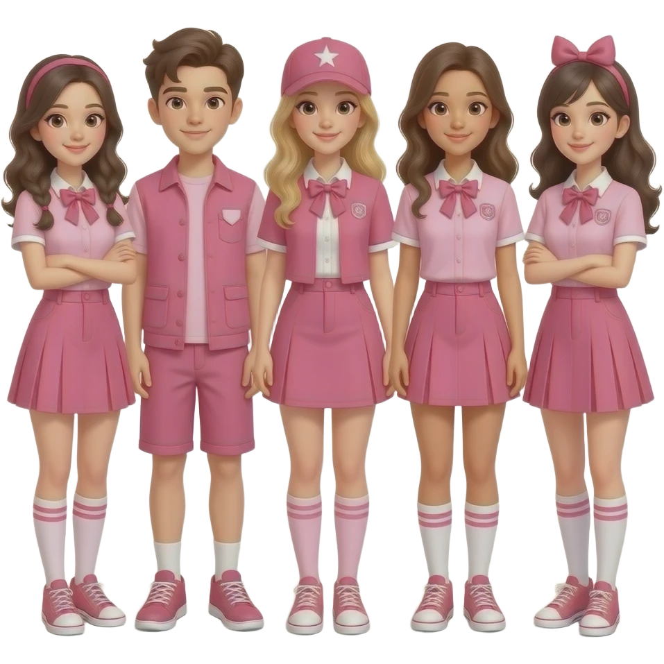 not uniforms group of girls and boys wearing cool pink outfits, not uniforms emoji