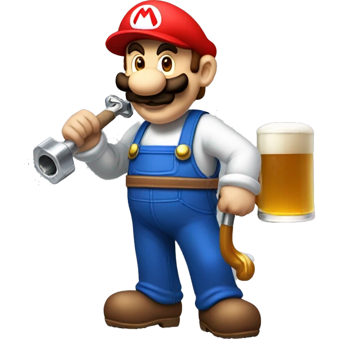 Mario plumber drinking beer with a shirt that says “HOPE” with a pipe wrench logo emoji