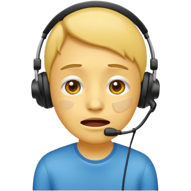 Crying face emoji wearing call center style headset emoji