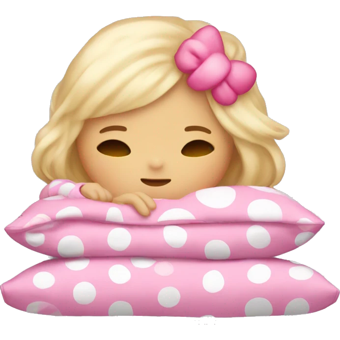 blonde girl sleeping in hello kitty pajamas emoji