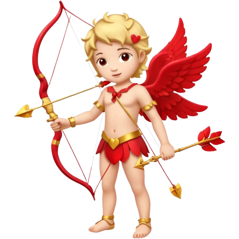 Full body Cupid with a bow and hearts emoji