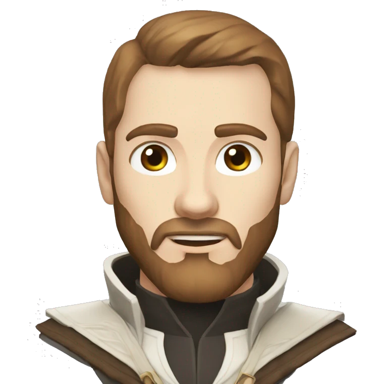 portrait of handsome pale man with brown hair and beard as assassins creed uniform emoji