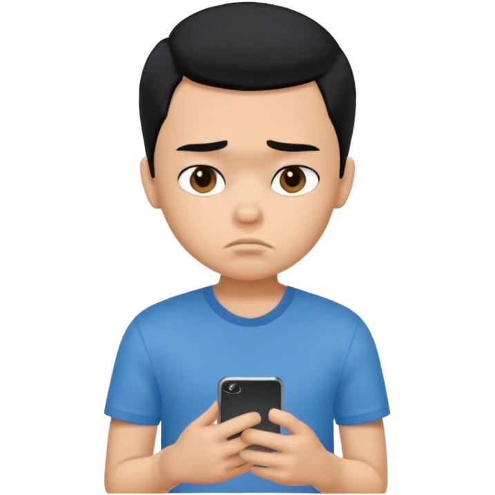 a PRETTY BRATZ boy using his phone and looking sad emoji