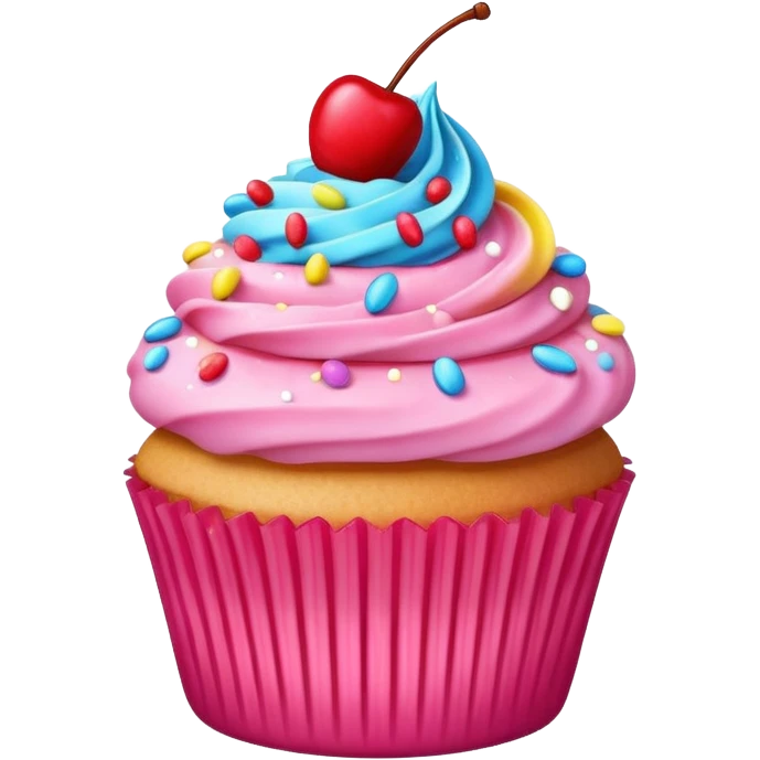 pink cupcake with cherry and sprinkle on top  emoji