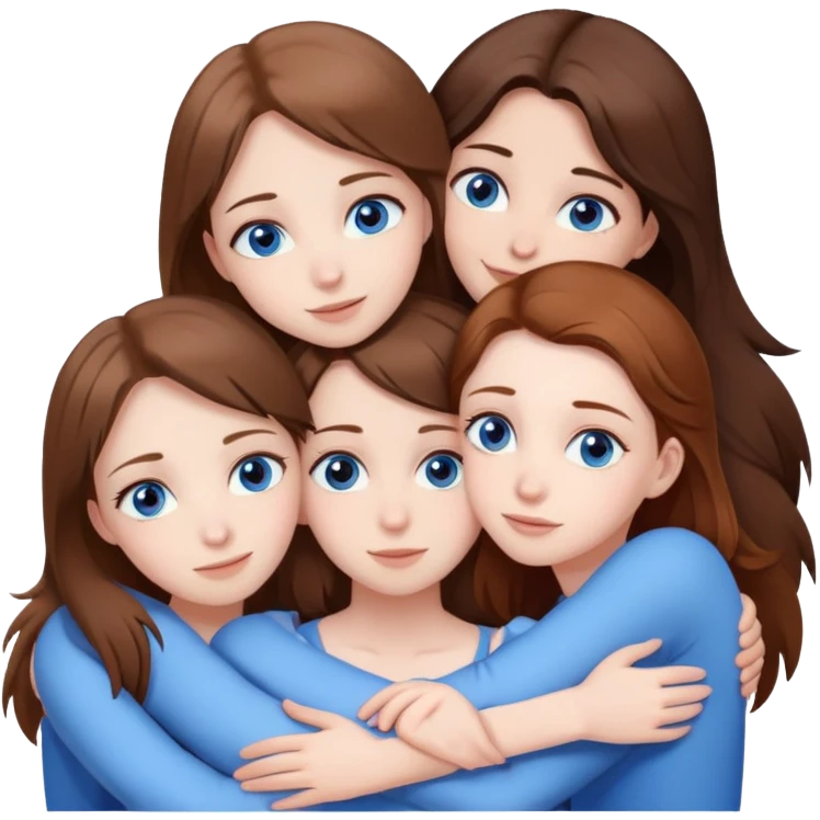 Five girls hugging with brown hair pale skin, three of them have BROWN eyes, two of them have BLUE eyes emoji