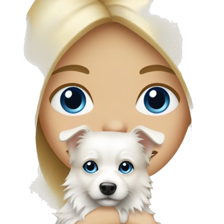 Blonde girl blue eyes holding spitz  emoji