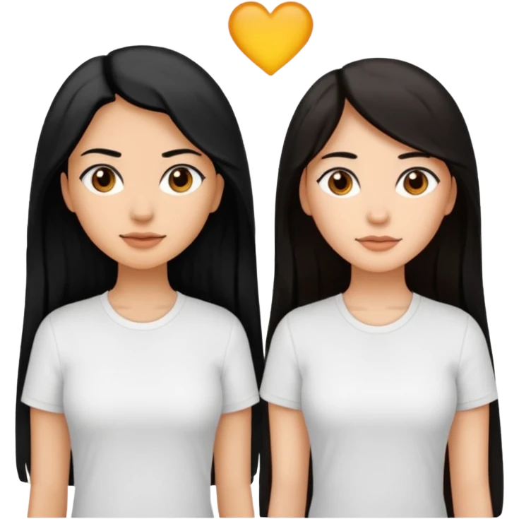 Dos mujeres juntas que una sea de color trigueña y de color blanca, cabello largo negro sea la de piel blanca y la de piel trigueña cabello castaño raya en medio, tengan polo blanco emoji