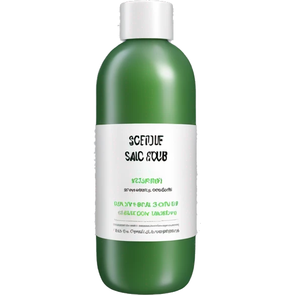bottle of scalp scrub with label emoji