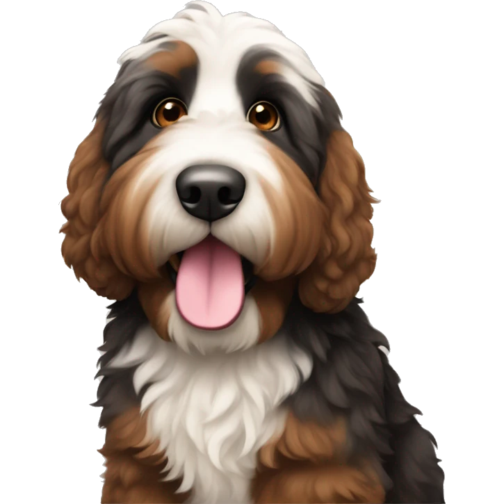 Bernedoodle with brown and black face and big fluffy tail emoji