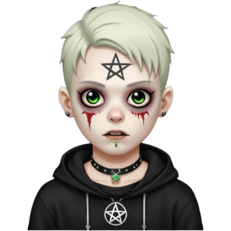 zombie boy emoji, apple style, pentagram on forehead, wearing choker, emo, no text emoji