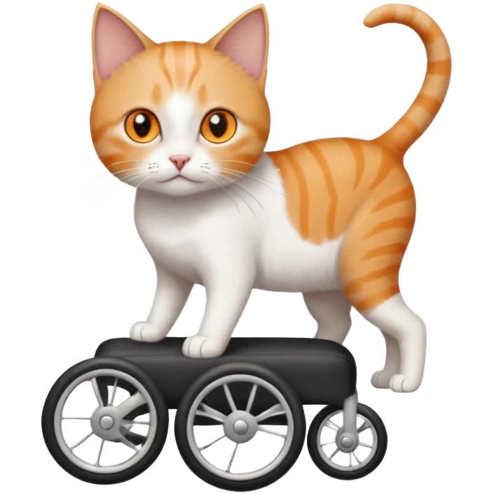 full body small short hair ginger and white cat with orange eyes walking in a wheelchair for cats emoji