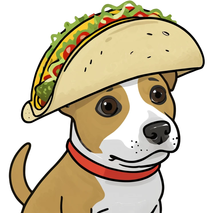 Dog wearing a tacos on the head emoji