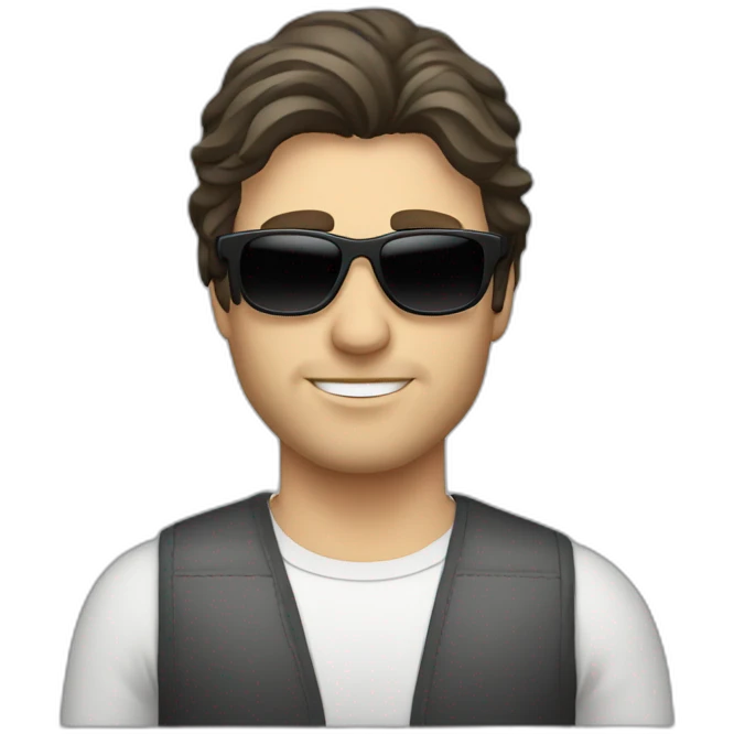 caucasian man, mullet, dark hair, sunglasses emoji