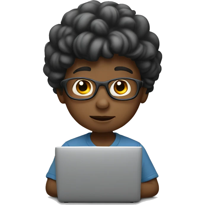 Kid with computer dreaming big emoji