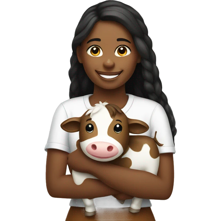 smiling girl with stuffed Cow emoji