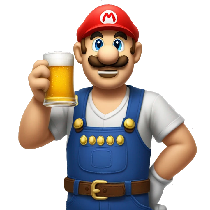 Mario plumber drinking beer with a shirt with the letters “HOPE” emoji