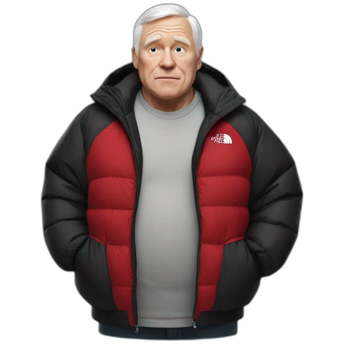 old white man overweight with black and red supreme north face jacket emoji