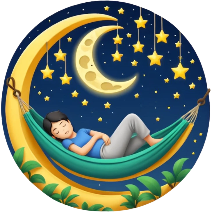 crescent moon used as hammock with human character sleeping in it emoji