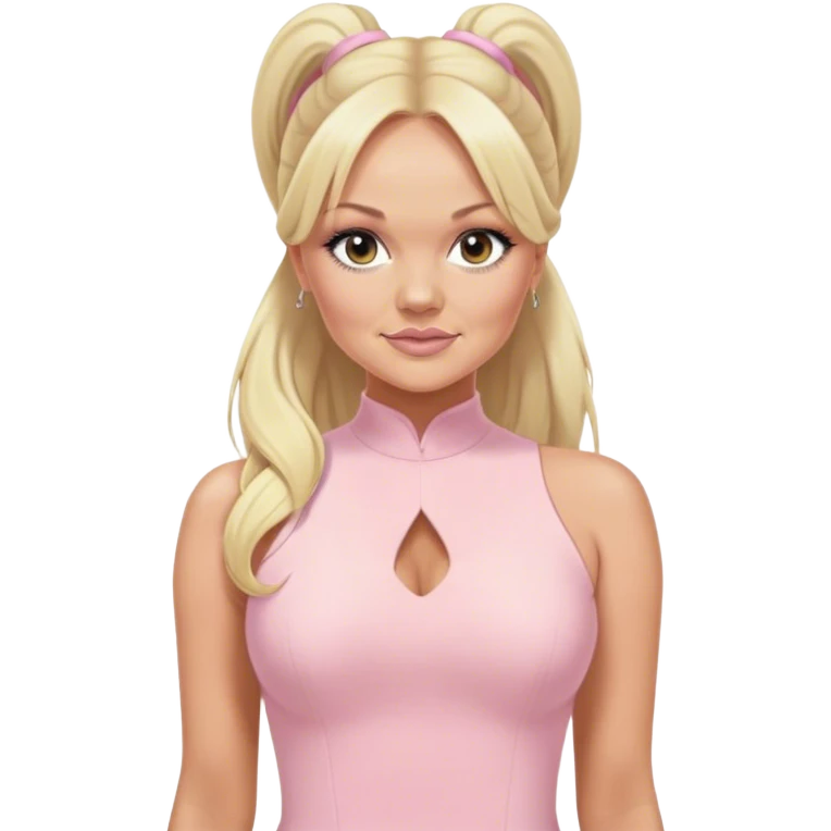 Emma bunton with long blonde ponytails wearing a light pink bodycon dress emoji