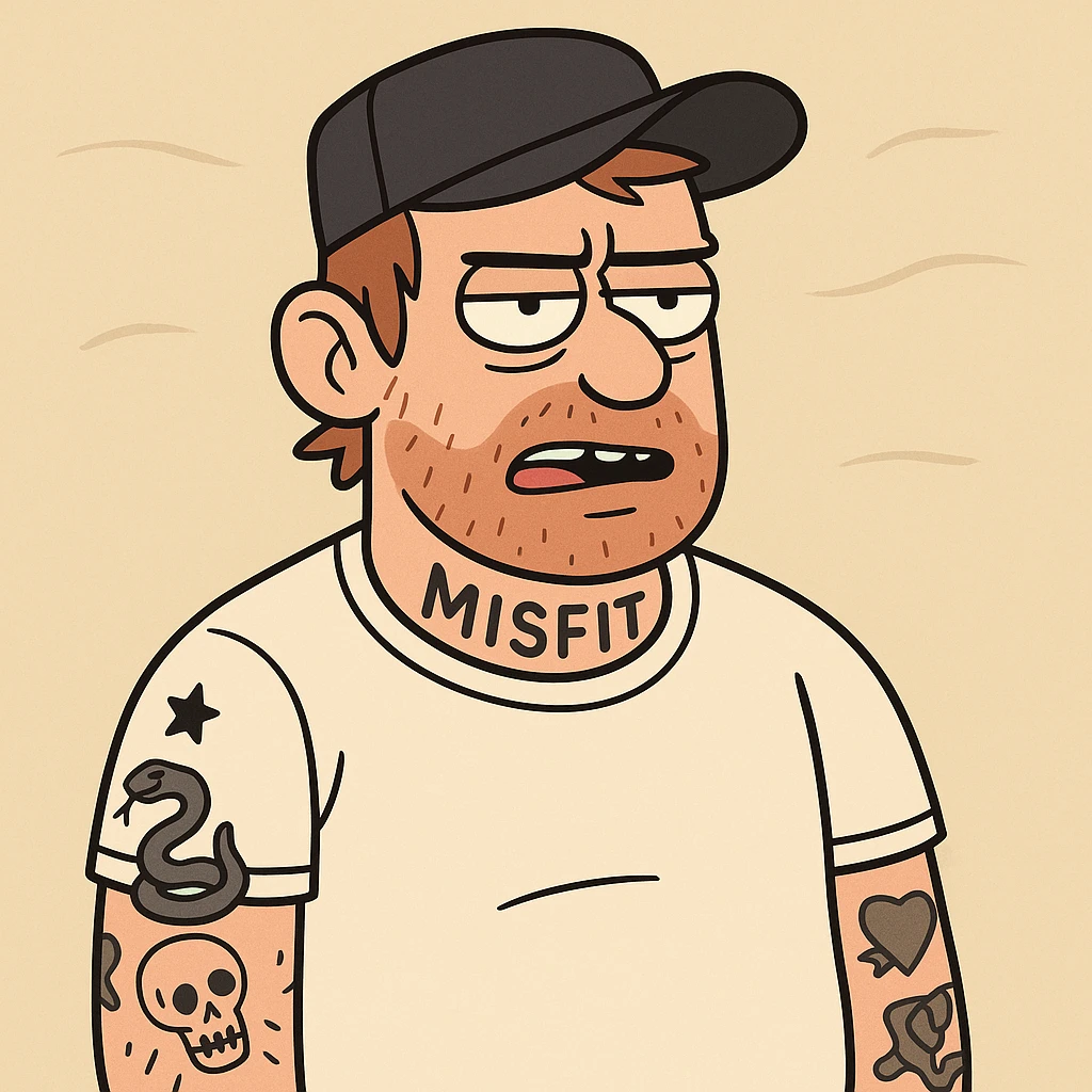 tattooed man with a hat, cartoon style emoji