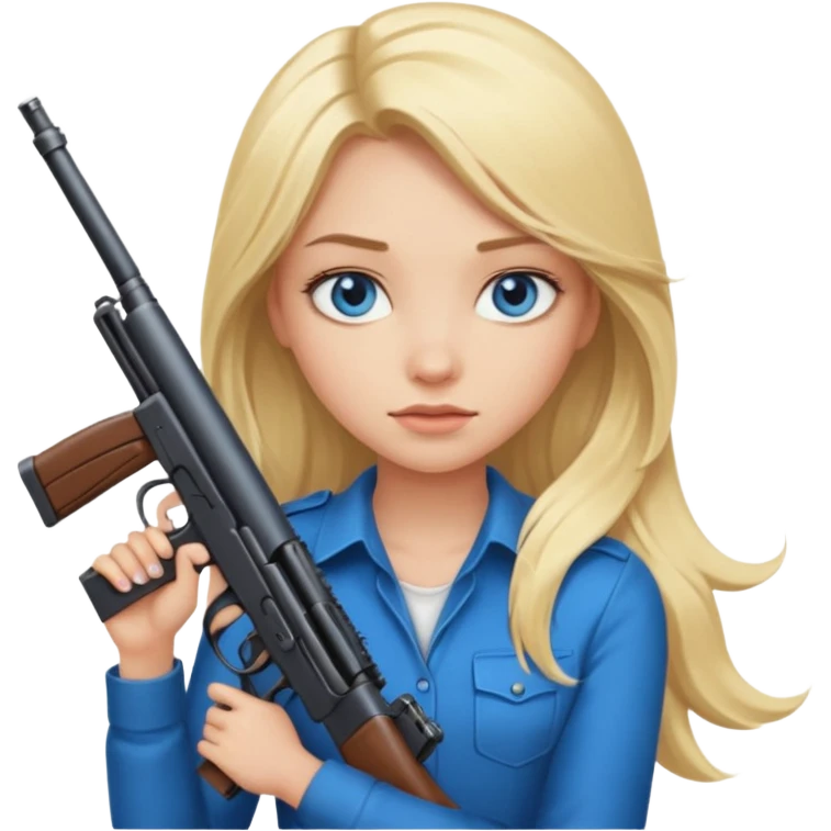 Beautiful  blue eye blonde Long Hair Gangsta girl with a big gun emoji