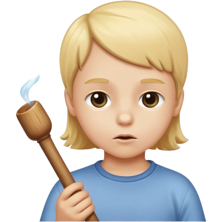 A white child blows his lips into a stick emoji