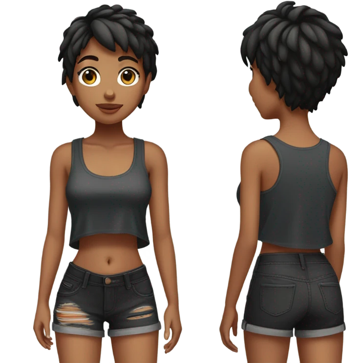 Short hair girl wearing ripped black cropped tank top and Bermudas black short  emoji