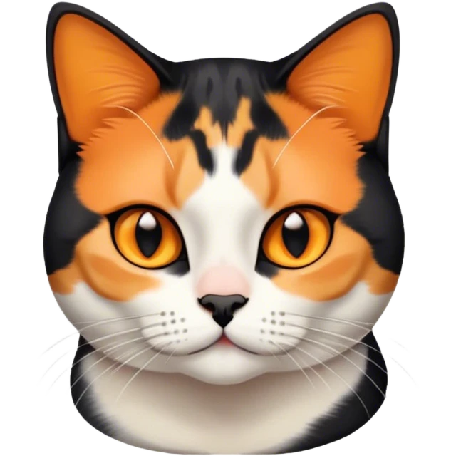 American shorthair calico cat with black fur on the right side of their face and orange on the left side sitting down emoji