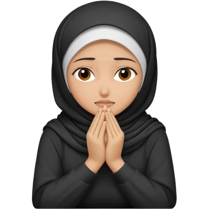 Hijabi girl sitting and hiding her face from her hands made into half open fists and completely covered her face emoji